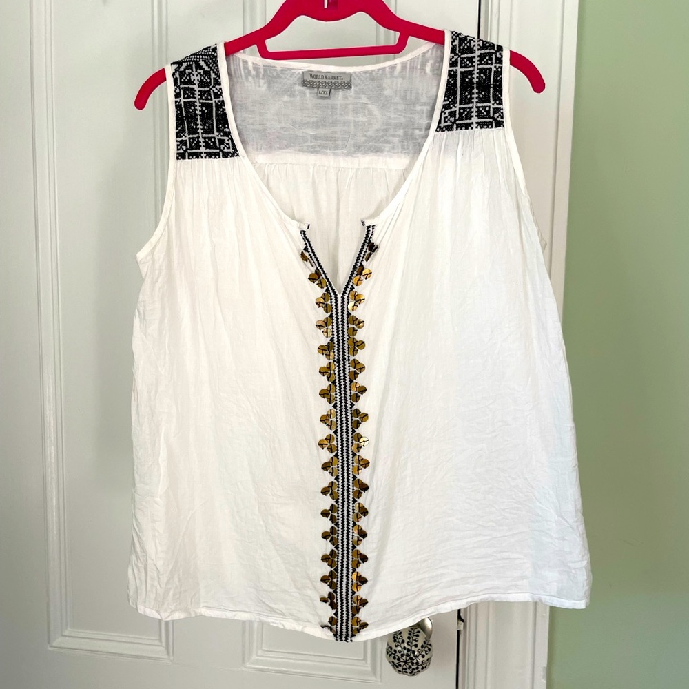 World Market v-neck embroidered boho tank